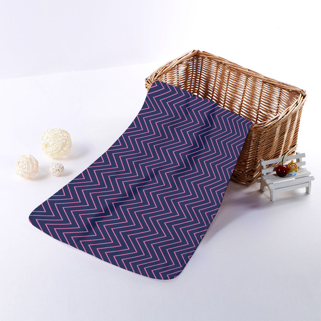 Navy And Pink Zigzag Pattern Print Towel