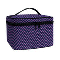 Navy And Pink Zigzag Pattern Print Travel Makeup Bag