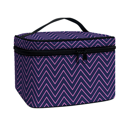 Navy And Pink Zigzag Pattern Print Travel Makeup Bag