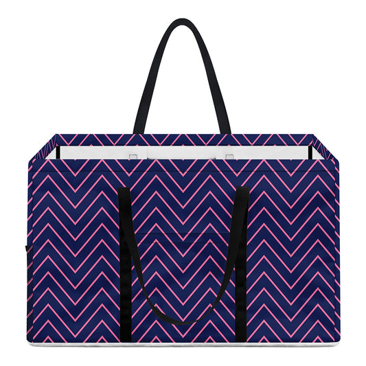 Navy And Pink Zigzag Pattern Print Utility Tote Bag