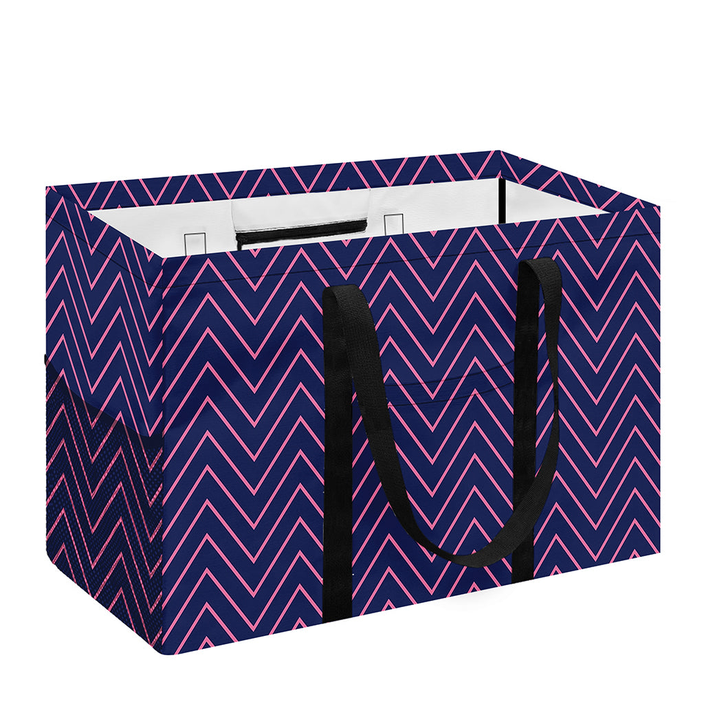 Navy And Pink Zigzag Pattern Print Utility Tote Bag