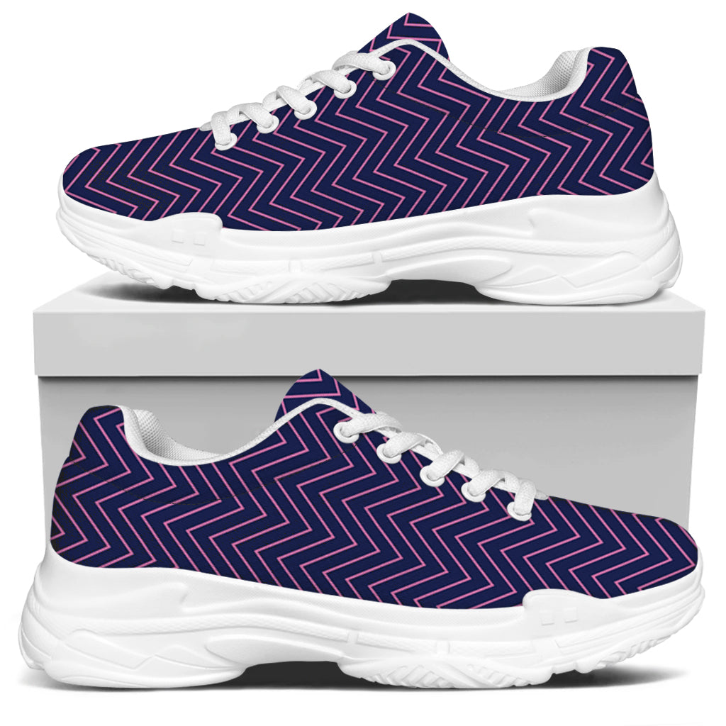 Navy And Pink Zigzag Pattern Print White Chunky Shoes