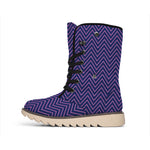 Navy And Pink Zigzag Pattern Print Winter Boots
