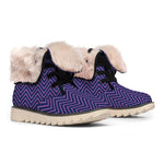 Navy And Pink Zigzag Pattern Print Winter Boots