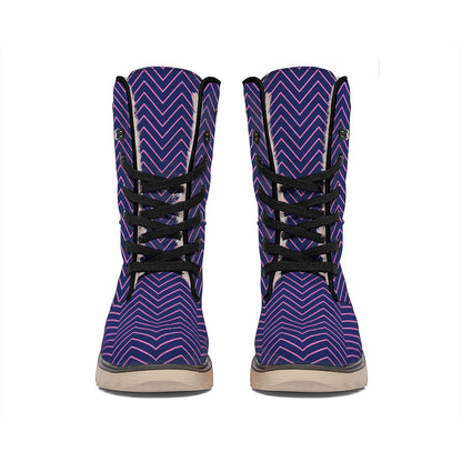 Navy And Pink Zigzag Pattern Print Winter Boots