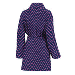 Navy And Pink Zigzag Pattern Print Women's Bathrobe