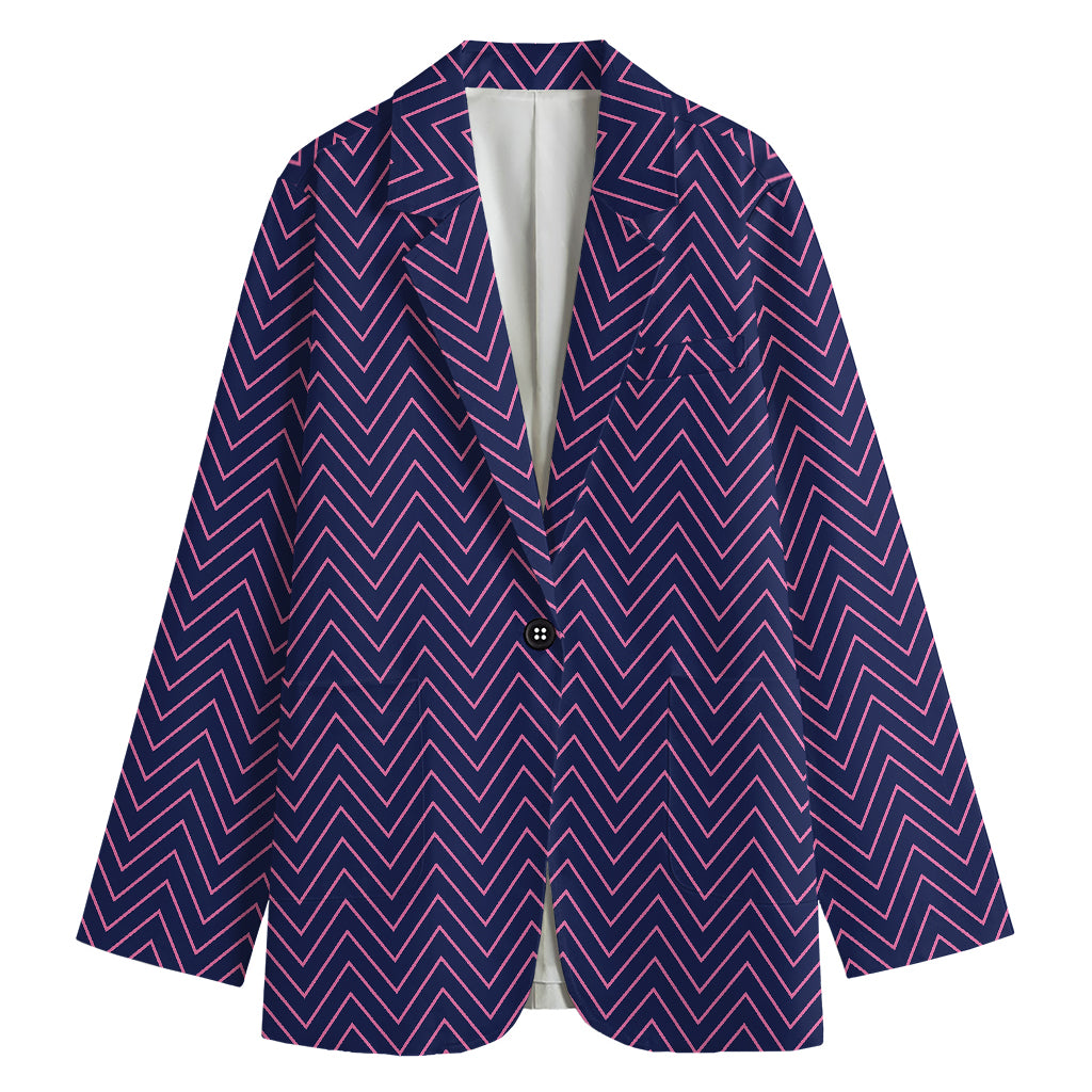 Navy And Pink Zigzag Pattern Print Women's Blazer