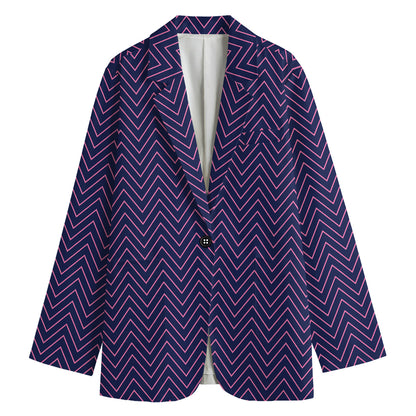Navy And Pink Zigzag Pattern Print Women's Blazer