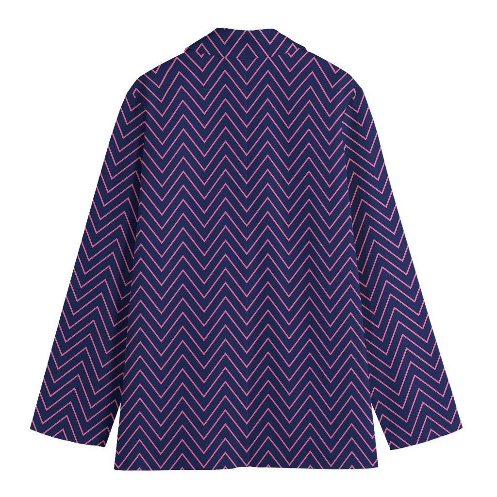 Navy And Pink Zigzag Pattern Print Women's Blazer