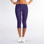 Navy And Pink Zigzag Pattern Print Women's Capri Leggings
