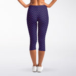 Navy And Pink Zigzag Pattern Print Women's Capri Leggings
