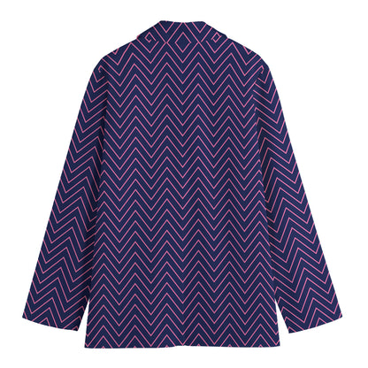 Navy And Pink Zigzag Pattern Print Women's Cotton Blazer