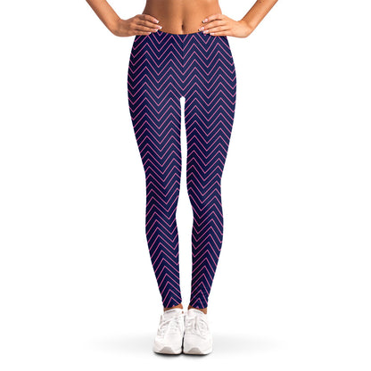 Navy And Pink Zigzag Pattern Print Women's Leggings