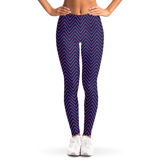 Navy And Pink Zigzag Pattern Print Women's Leggings
