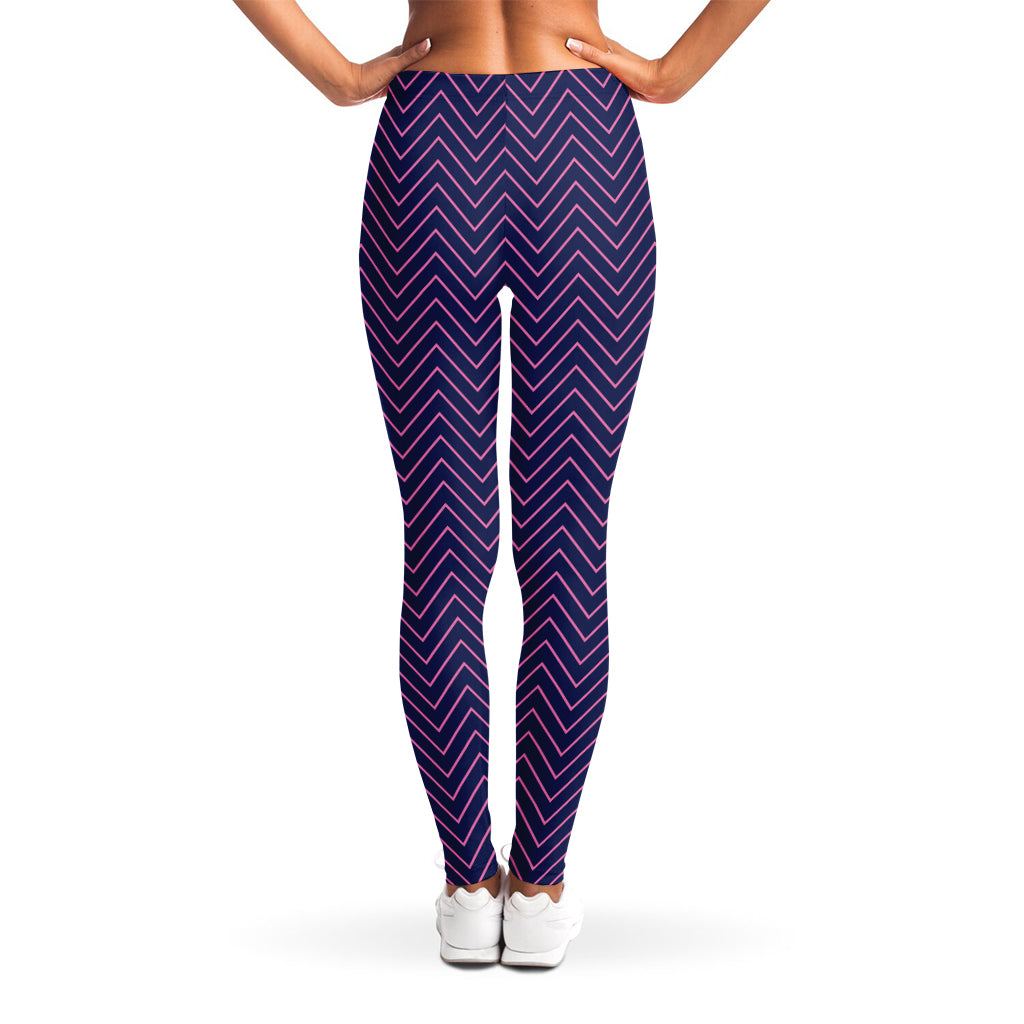 Navy And Pink Zigzag Pattern Print Women's Leggings