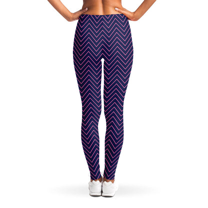 Navy And Pink Zigzag Pattern Print Women's Leggings