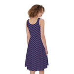 Navy And Pink Zigzag Pattern Print Women's Sleeveless Dress