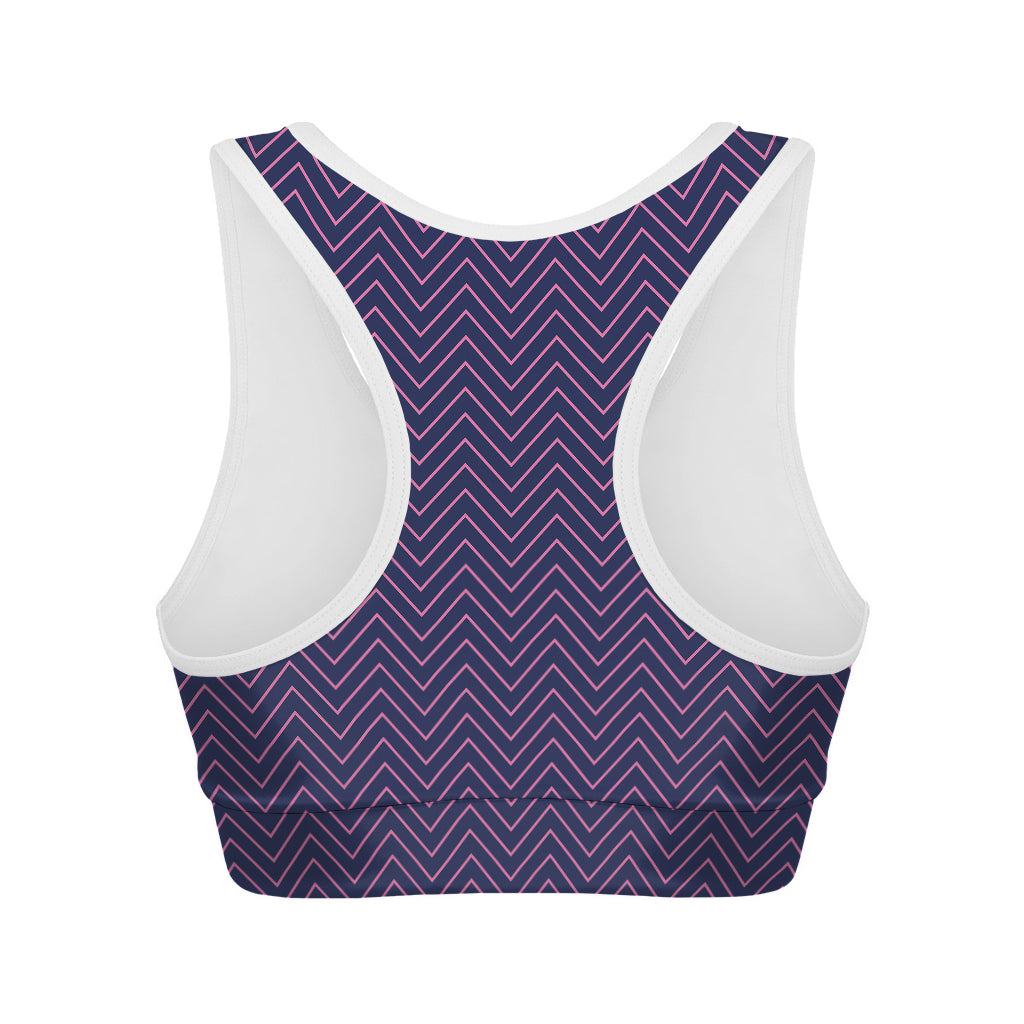 Navy And Pink Zigzag Pattern Print Women's Sports Bra