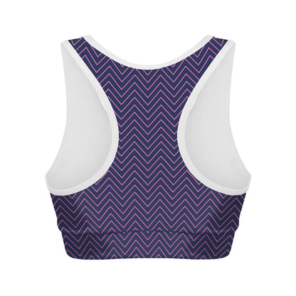 Navy And Pink Zigzag Pattern Print Women's Sports Bra