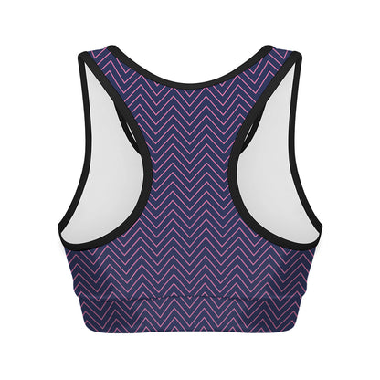 Navy And Pink Zigzag Pattern Print Women's Sports Bra