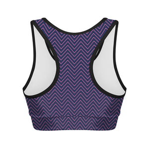 Navy And Pink Zigzag Pattern Print Women's Sports Bra