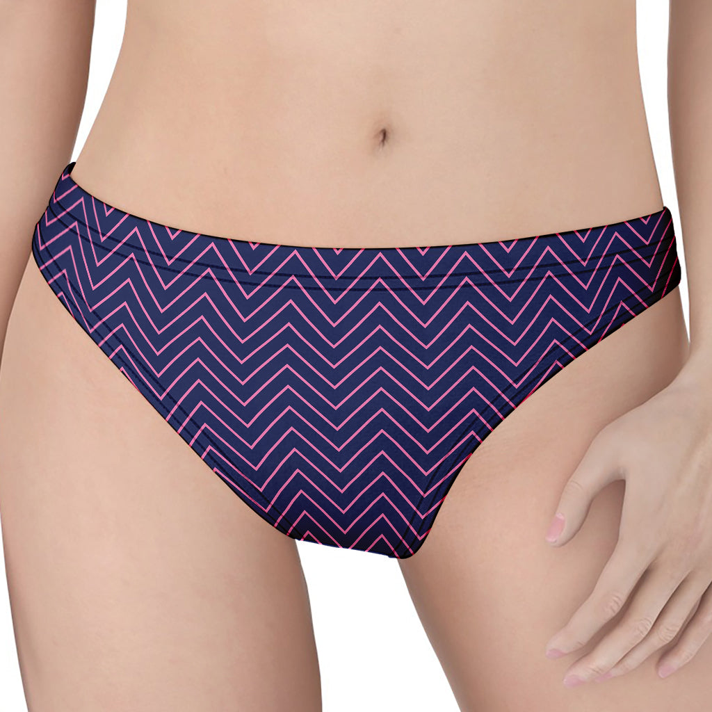 Navy And Pink Zigzag Pattern Print Women's Thong