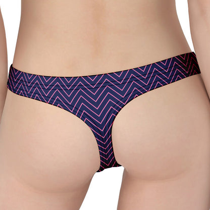 Navy And Pink Zigzag Pattern Print Women's Thong