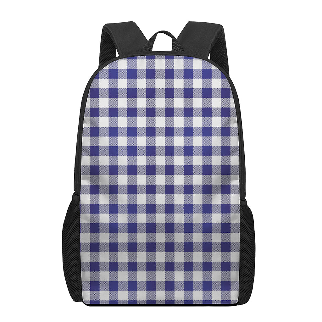 Navy And White Buffalo Check Print 17 Inch Backpack
