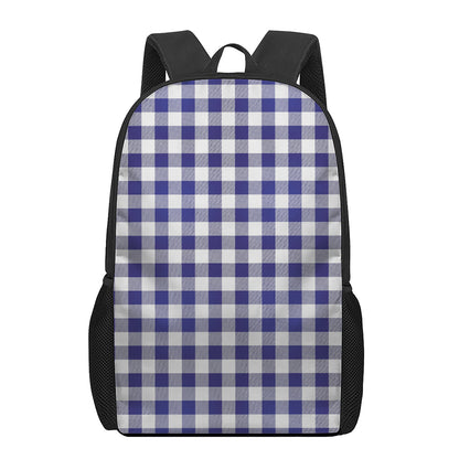 Navy And White Buffalo Check Print 17 Inch Backpack