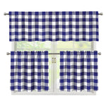 Navy And White Buffalo Check Print 3 Piece Kitchen Curtains