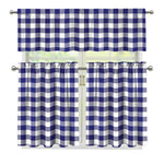 Navy And White Buffalo Check Print 3 Piece Kitchen Curtains