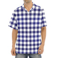 Navy And White Buffalo Check Print Aloha Shirt