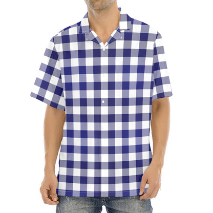 Navy And White Buffalo Check Print Aloha Shirt