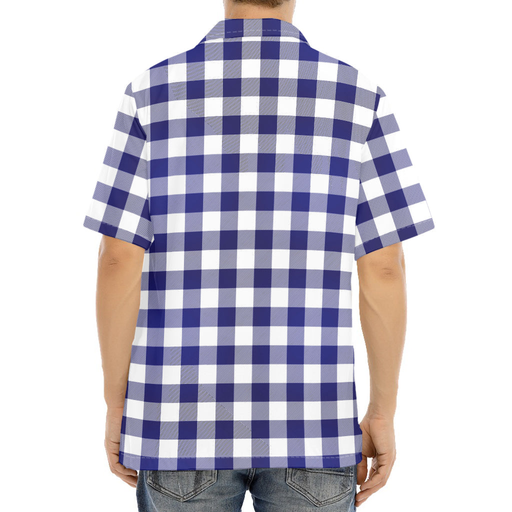 Navy And White Buffalo Check Print Aloha Shirt