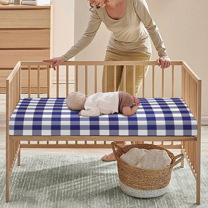 Navy And White Buffalo Check Print Baby Crib Sheet