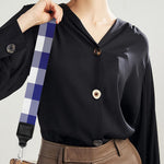 Navy And White Buffalo Check Print Bag Strap