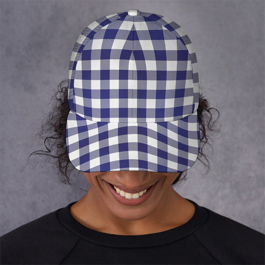 Navy And White Buffalo Check Print Baseball Cap