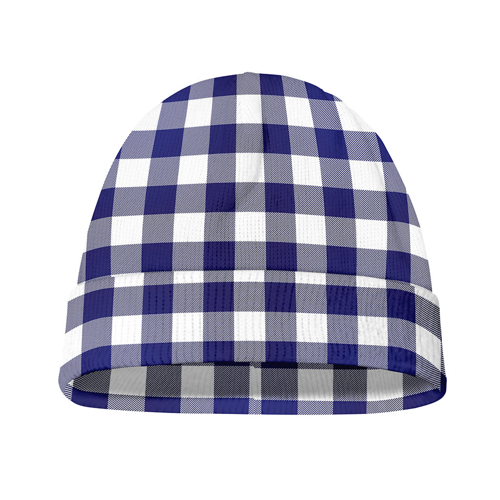 Navy And White Buffalo Check Print Beanie