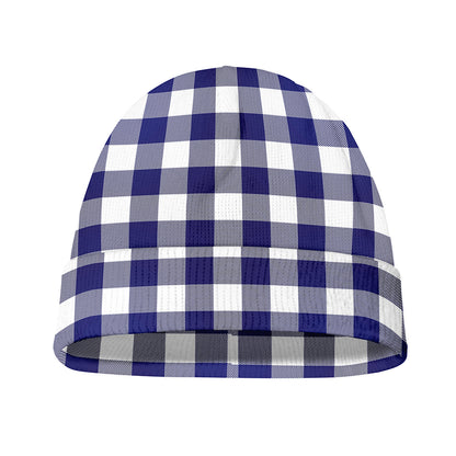 Navy And White Buffalo Check Print Beanie