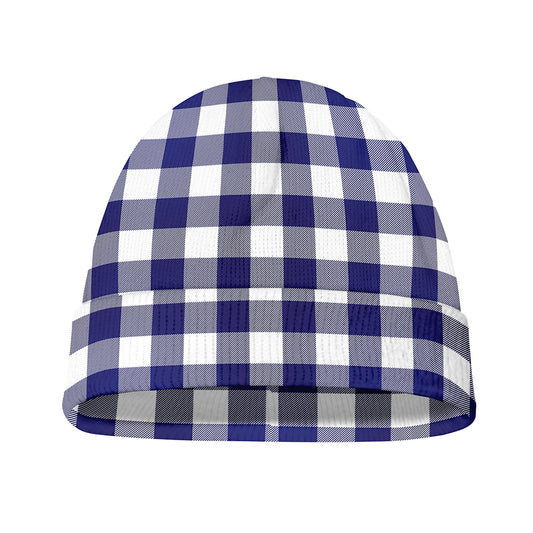 Navy And White Buffalo Check Print Beanie