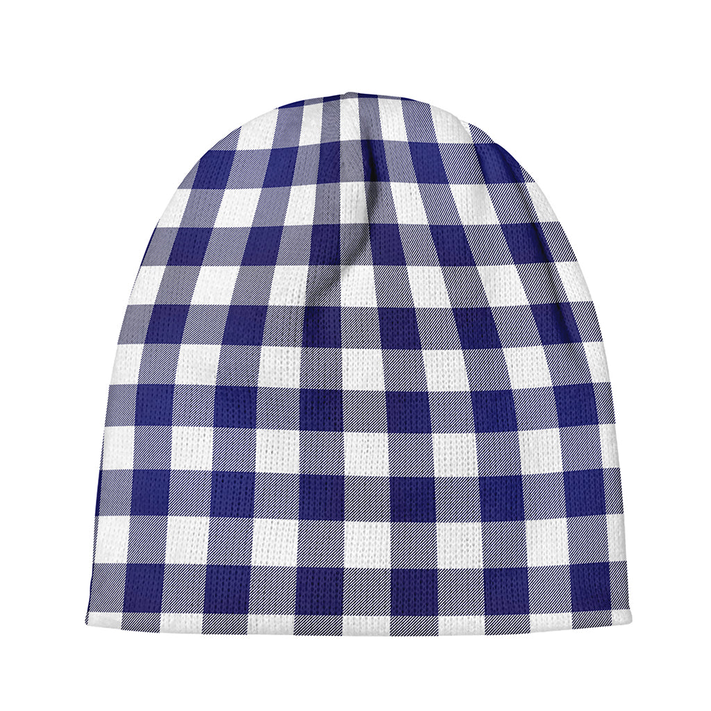Navy And White Buffalo Check Print Beanie