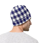 Navy And White Buffalo Check Print Beanie