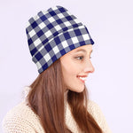 Navy And White Buffalo Check Print Beanie