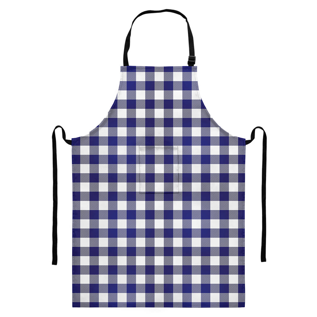 Navy And White Buffalo Check Print Bib Apron With Pocket