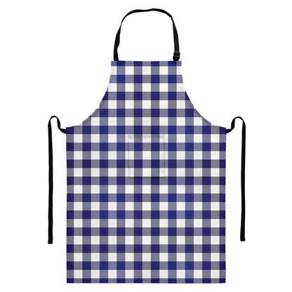 Navy And White Buffalo Check Print Bib Apron With Pocket