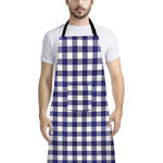 Navy And White Buffalo Check Print Bib Apron With Pocket