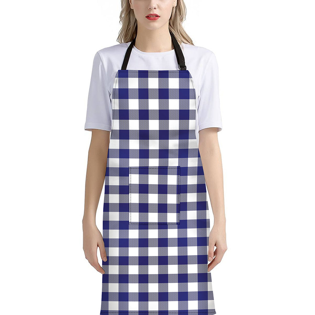 Navy And White Buffalo Check Print Bib Apron With Pocket