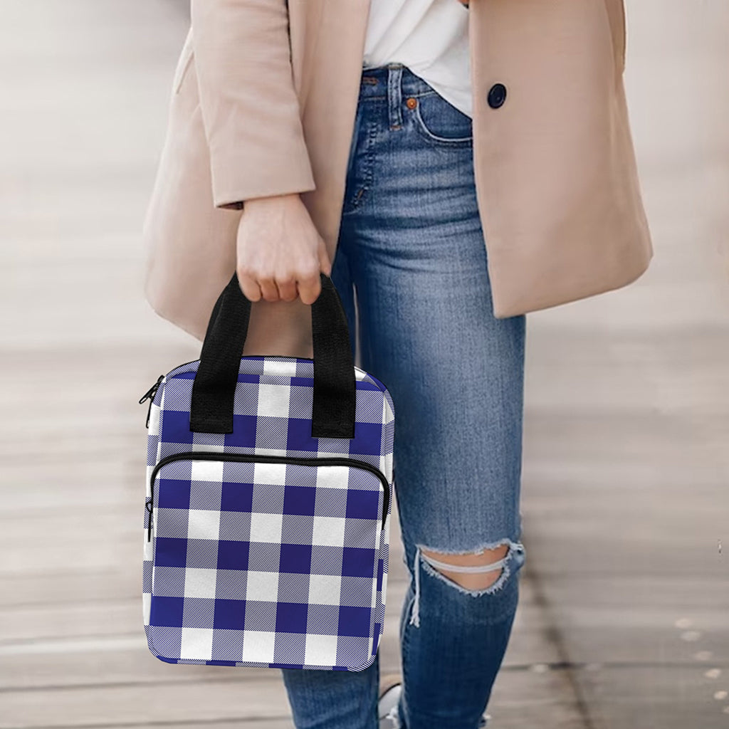 Navy And White Buffalo Check Print Bible Tote Bag