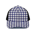 Navy And White Buffalo Check Print Black Mesh Trucker Cap