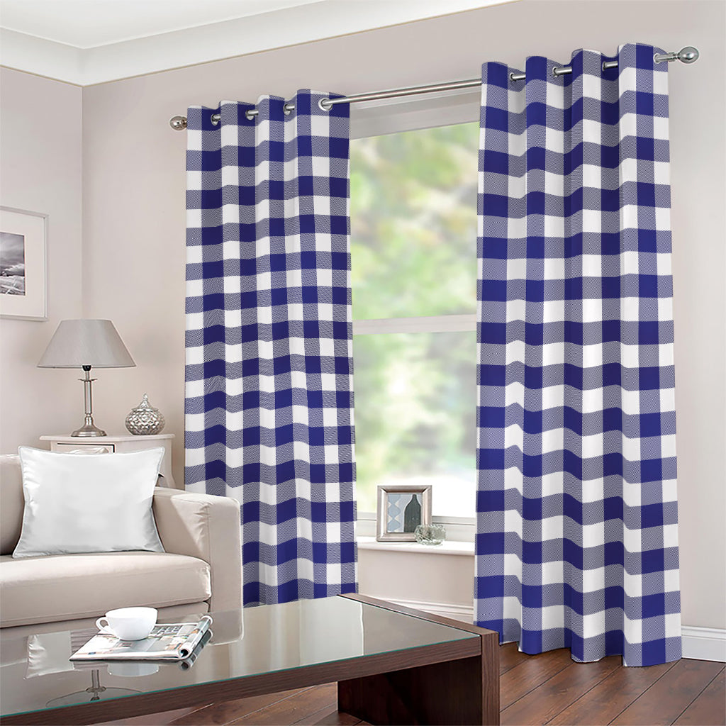 Navy And White Buffalo Check Print Blackout Grommet Curtains